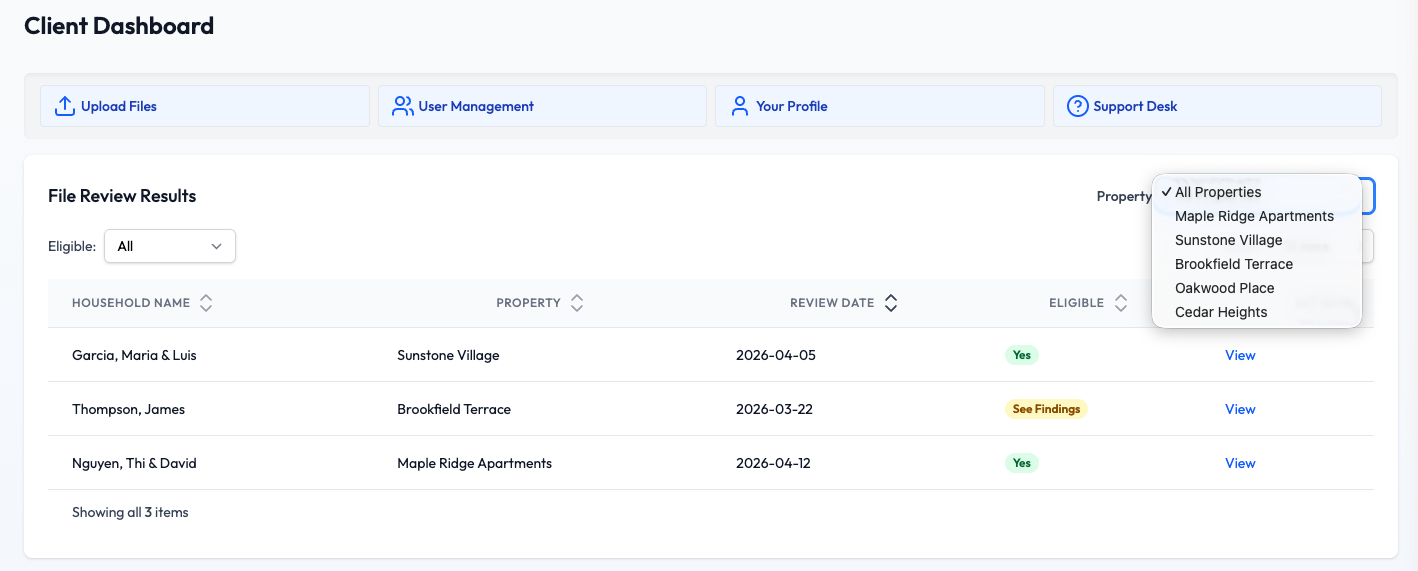 Property dropdown showing multiple properties