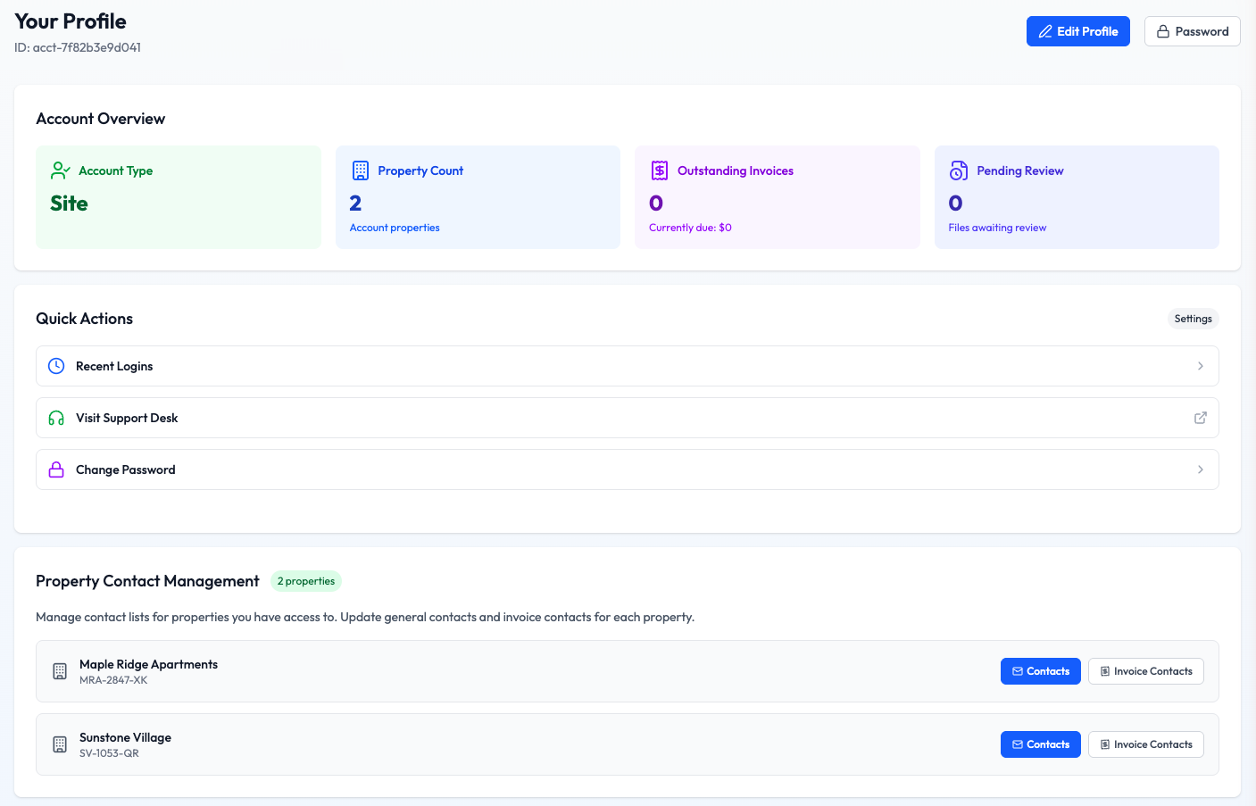 Your Profile page showing the Password button